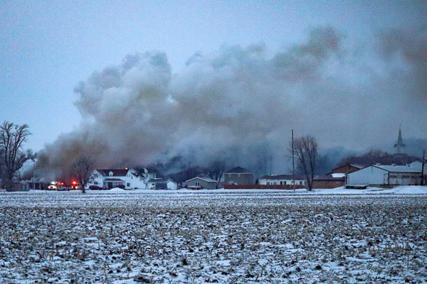 Business on Fire in snowy weather 